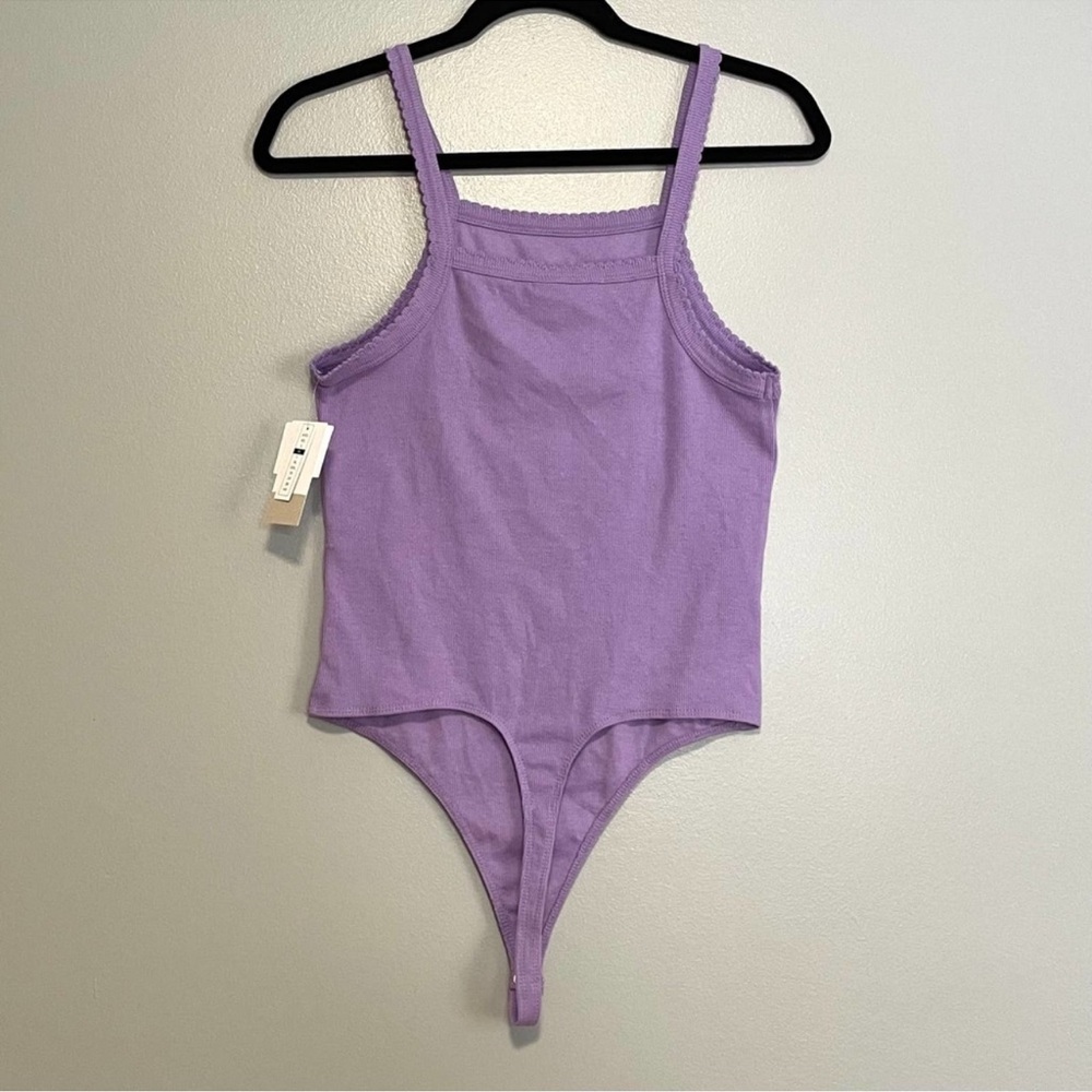 NWT BP Scalloped Ribbed Tank Bodysuit Purple Medium - Picture 5 of 5